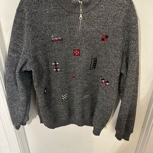 Vintage 90s Koret Abstract Embroidered Quarter Zip Sweater